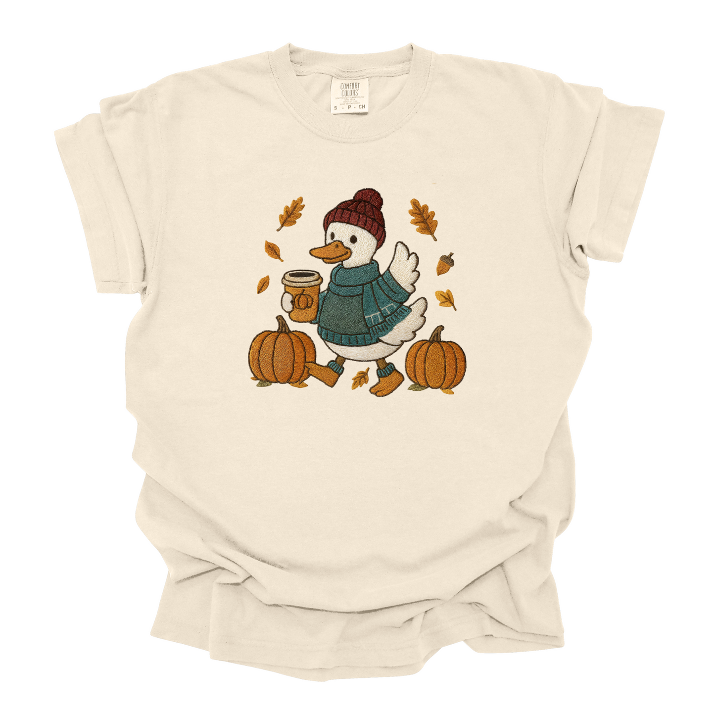 FAUX EMBROIDERED COFFEE DUCK - TEE OR CREW