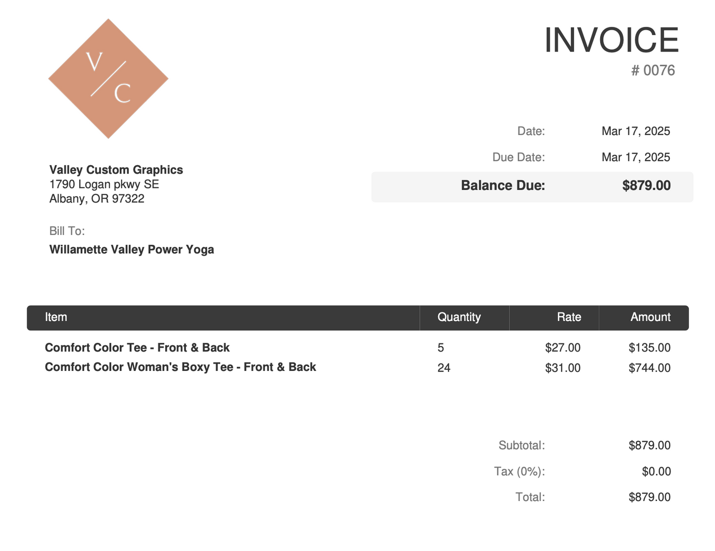 CUSTOM ORDER - WILLAMETTE VALLEY POWER YOGA