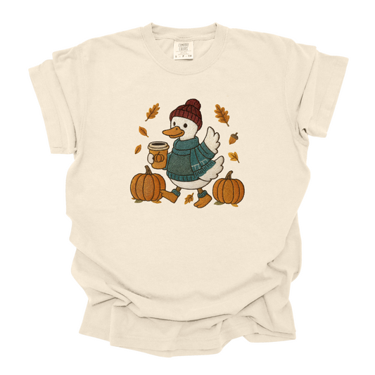 FAUX EMBROIDERED COFFEE DUCK - TEE OR CREW
