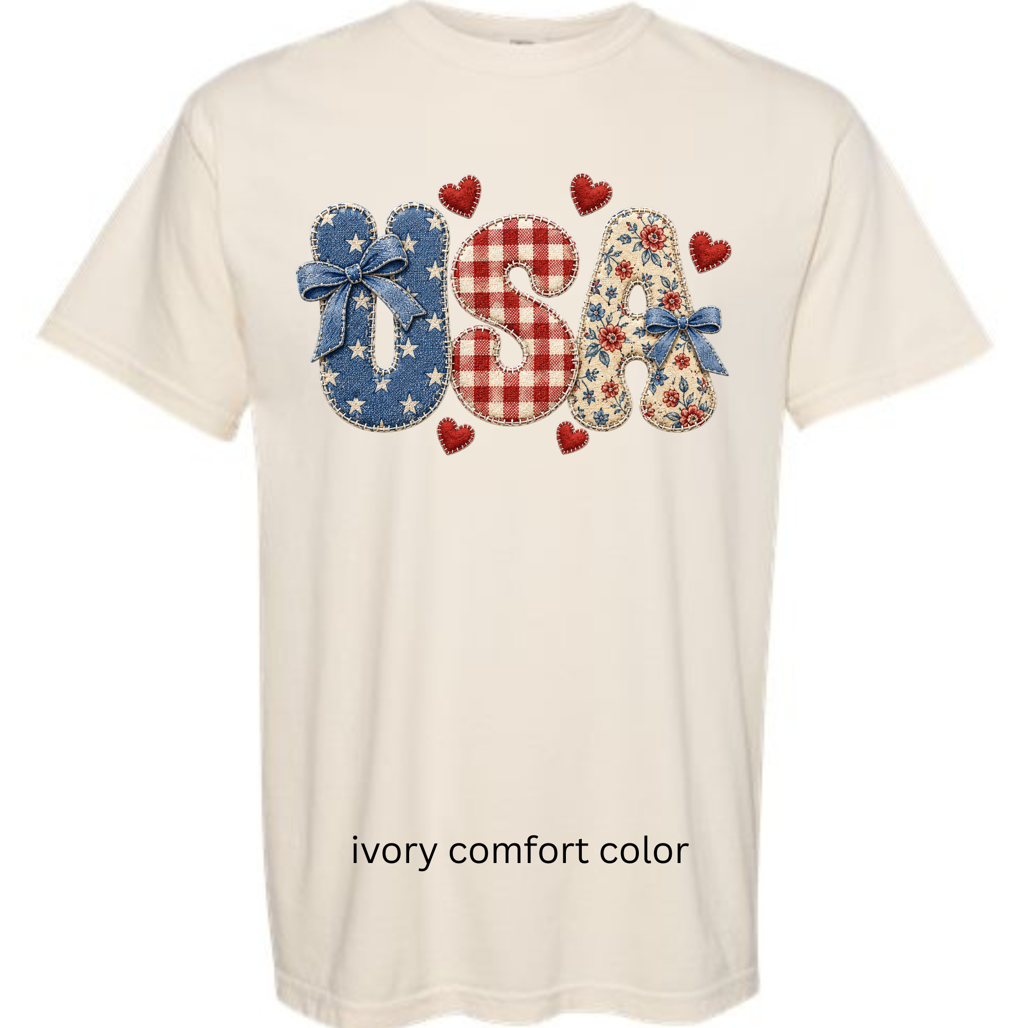 USA FAUX EMBROIDERED - COMFORT COLOR TEE