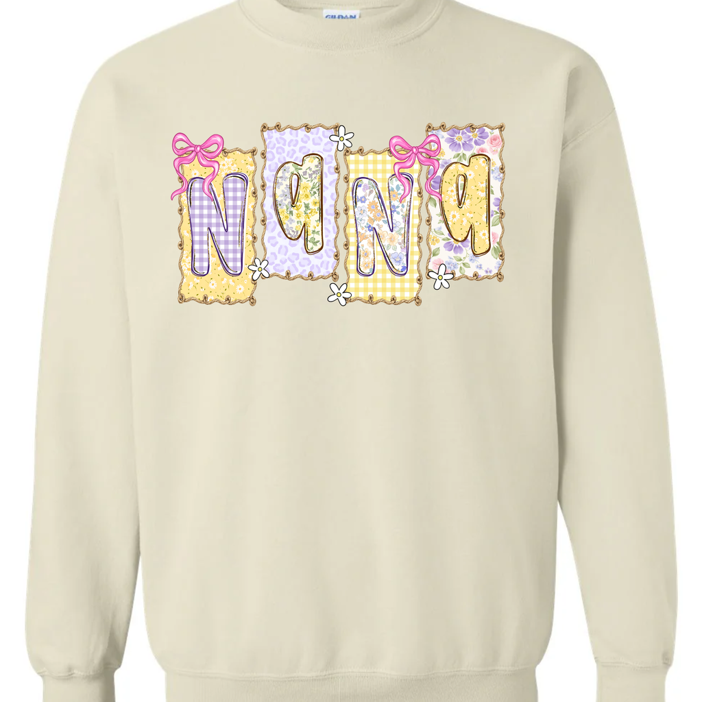 YELLOW/PURPLE FLOWERS - TEE OR CREW
